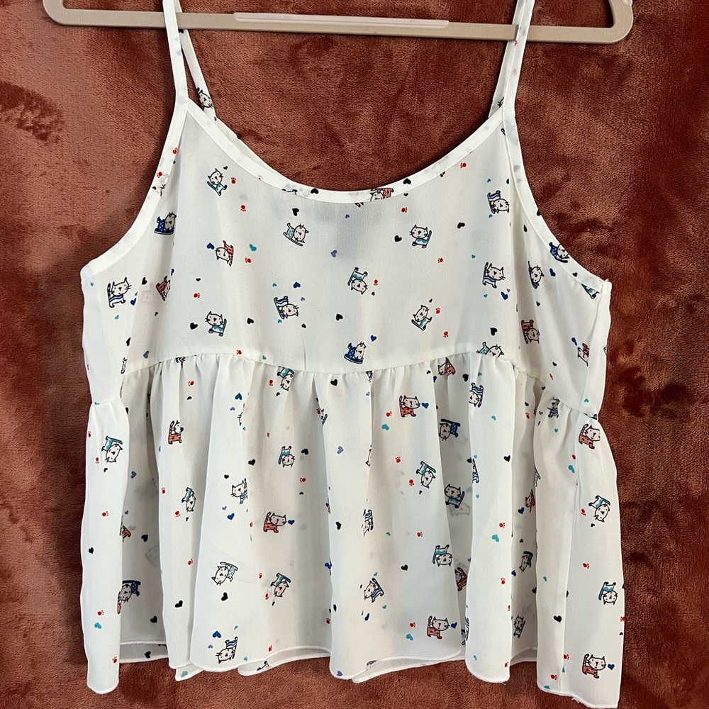 Cat print tank top/blouse